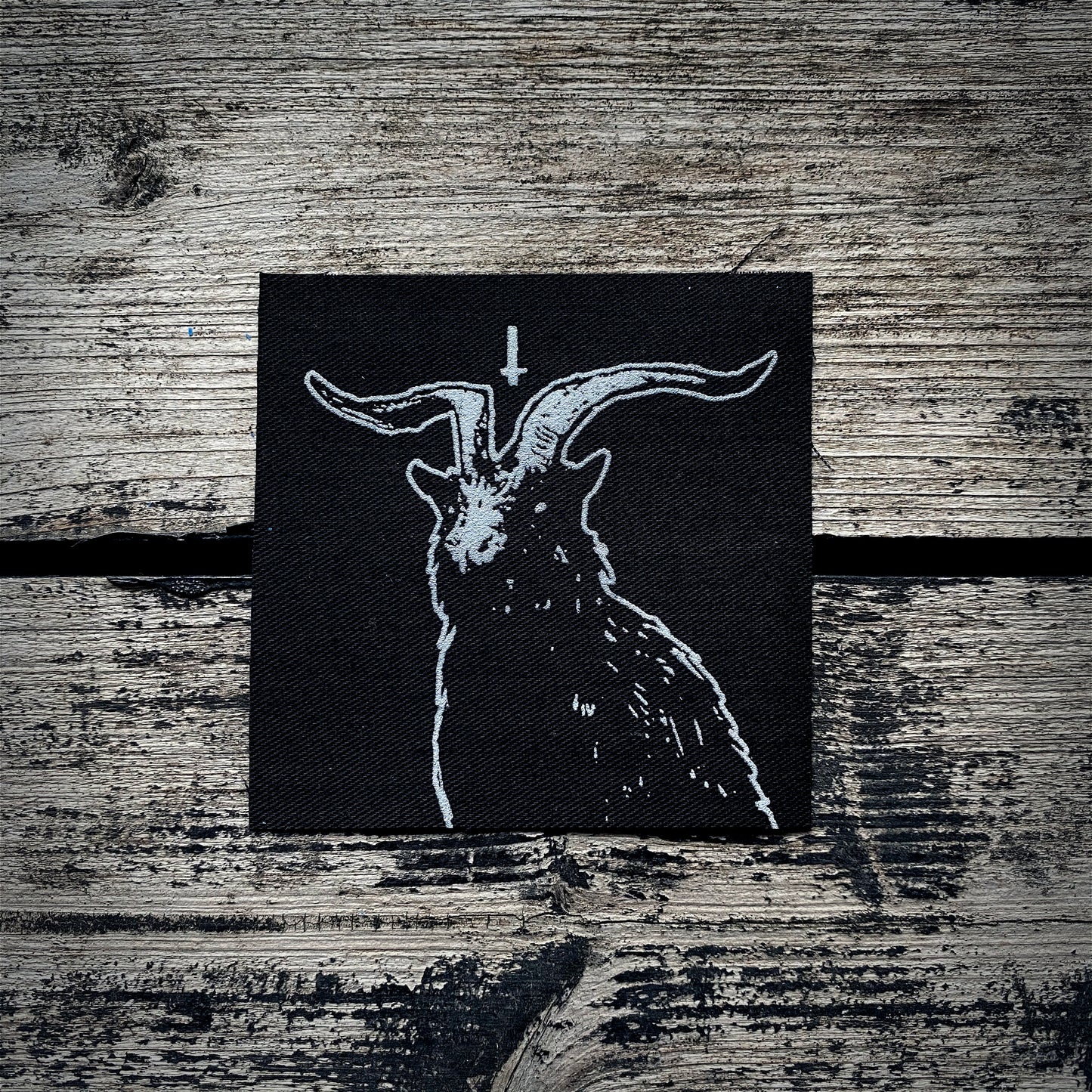 Black goat with inverted cross - screen printed PATCH