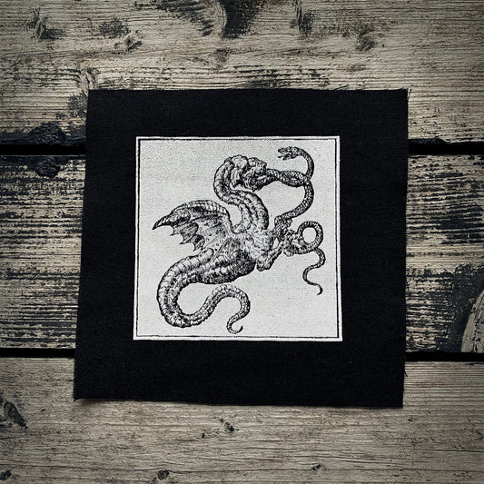 Bestiary Engraving Dragon Eating Snake - screen printed PATCH