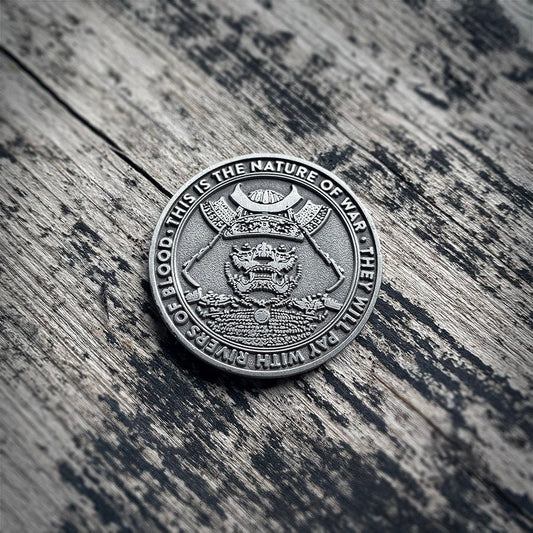 Samurai, Kanji death, Kurosawa, This is the nature of war - collectible divination flip COIN