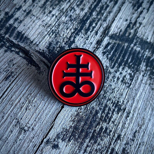 Leviathan cross, Sulphur cross, black on red version - PIN