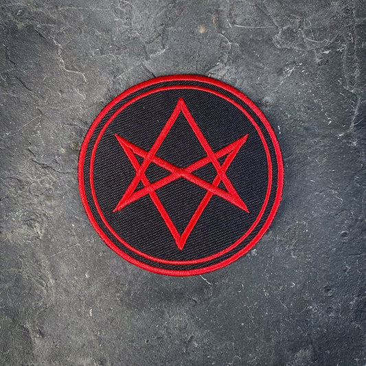 Unicursal Hexagram in vibrant red and black - PATCH