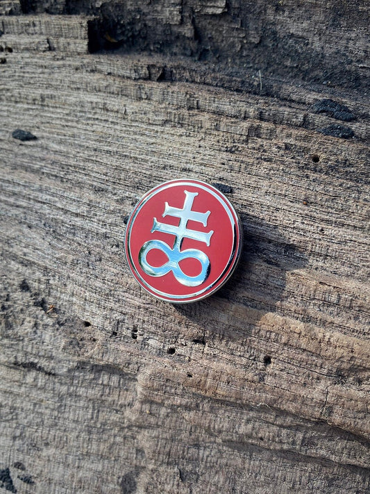 Leviathan Cross, red and silver round version - PIN