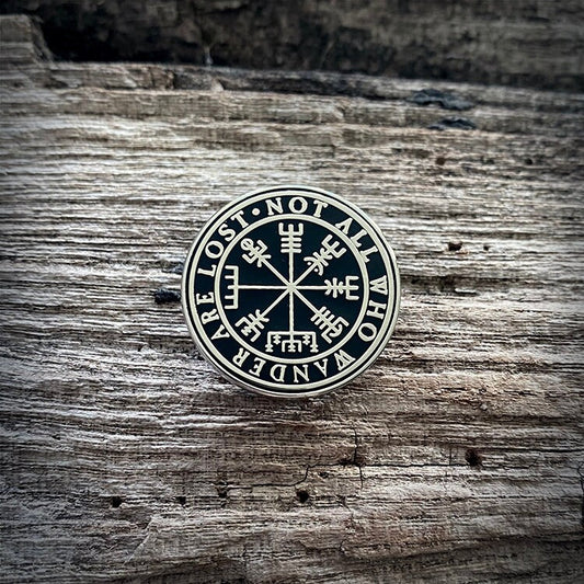 Vegvísir icelandic talisman, not all who wander are lost - PIN