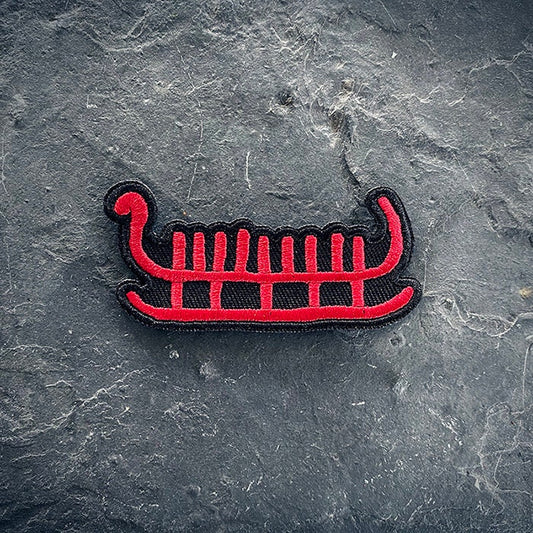 Petroglyph ship, rock carving, red version - PATCH