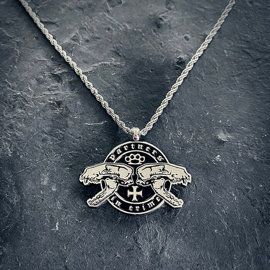 Partners in crime, iron cross and knuckle duster skulls - NECKLACE