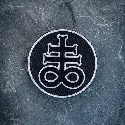 Leviathan cross, round black, white outlined version - PATCH