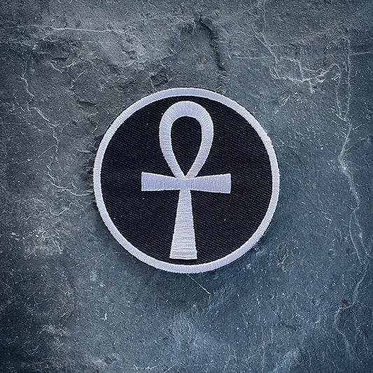 Ankh, cross, egyptian afterlife, round black version - PATCH