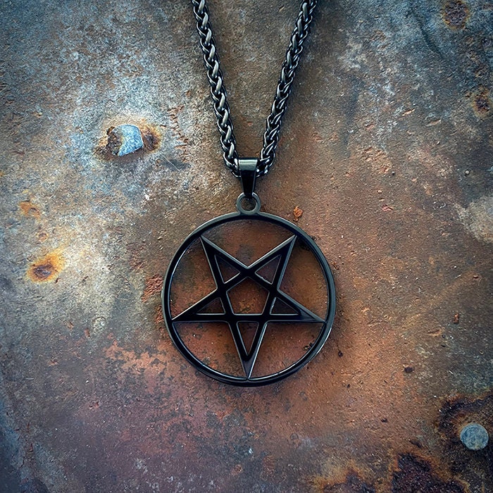 Pentagram, upside down, black shiny version - NECKLACE