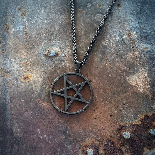Pentagram, upside down, black shiny version - NECKLACE
