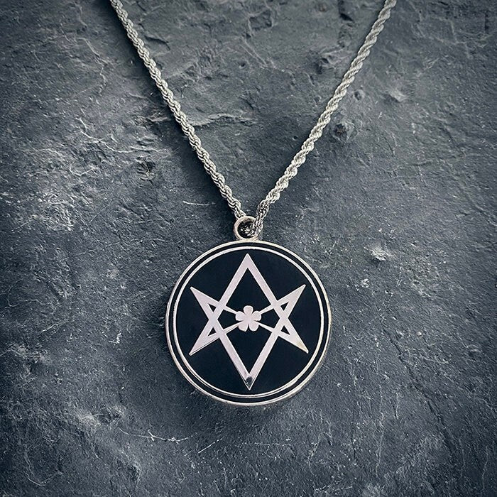 Unicursal Hexagram, large black and silver, extra thick version - NECKLACE